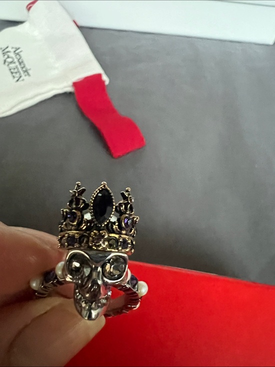 Alexander McQueen Jewelry - Alexander McQueen king Silver Skull Crown Ring with Dark Stone